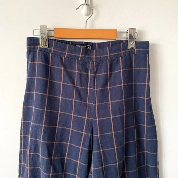 Abercrombie & Fitch Linen Blend Plaid SET Tie Back Crop Top Wide Leg Crop Pant S - Picture 7 of 11